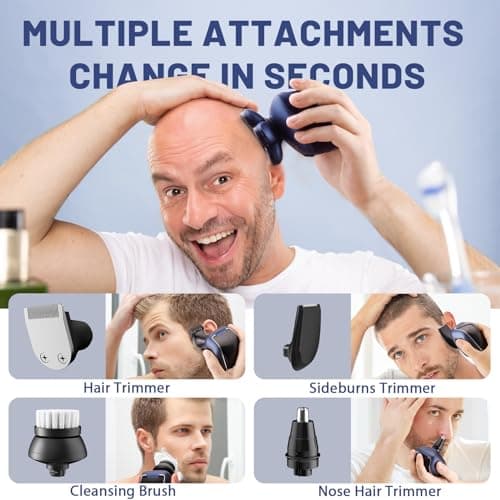 Head Shaver 7D, Wyklaus Upgrade Head Shavers for Bald Men, Head Electric Razor with Nose Hair Trimmer, IPX6 Waterproof Wet/Dry Mens Grooming Kit, Anti-Pinch, LED Display, USB Rechargeable 5