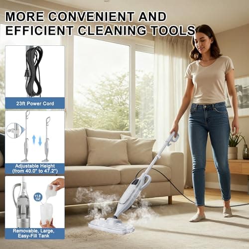 Steam Mop, 11-in-1 Powerful Handheld Steam Cleaner with 11.8 OZ Removable Tank, Detachable Steam Mops for Floor Cleaning with 23FT Power Cord, MultiPurpose Steamer for Hardwood Tile Carpets Furniture 6
