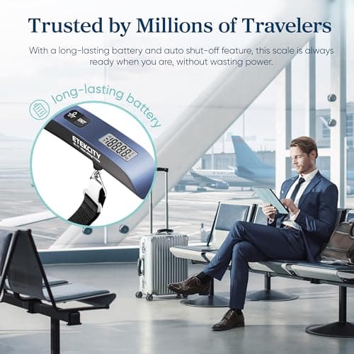 Etekcity Luggage Scale, Travel Essentials, Digital Suitcase Weight Scales for Travel Accessories, Hanging Baggage Scale with Temperature Sensor, Rubber Paint, 110 Pounds, Battery Included, Blue 8