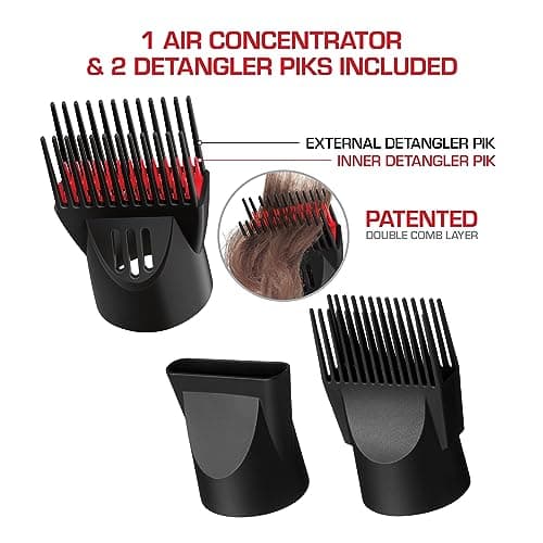 RED by Kiss Handle-Less 2200W Ceramic Tourmaline Hair Dryer, 3 Heat Settings, Pro Blow Dryer with Comb Attachment, Ionic for Frizz-Free Shine, Detangler & Straightening for 4C 5