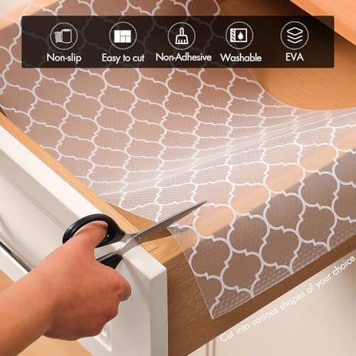 Cooyes Shelf Liner for Kitchen Cabinets – Non-Adhesive Waterproof Drawer Liner – Durable EVA Material Easy-to-Cut Shelf Paper for Refrigerator, Cupboard, Dresser with Modern Pattern (17.7"W x 78.7"L) 5