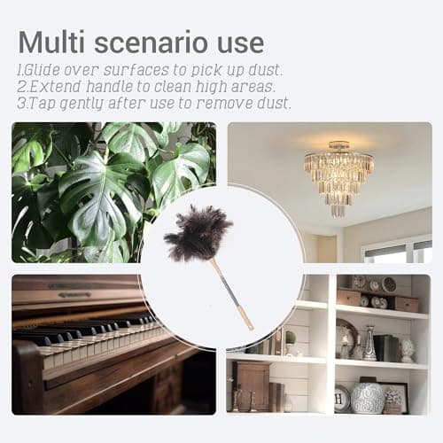 Extendable Ostrich Feather Duster, Natural Ostrich Feathers Long Handle Duster for Cleaning, 47” Soft & Fluffy Feather Duster for High Ceilings, Fans, Walls, Furniture, Home Dusting 7