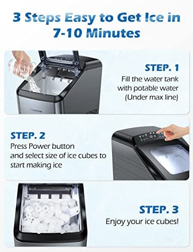 Freezimer Dreamice X1 | 33lbs Self-Cleaning Ice Makers Countertop, Portable Ice Machine with 2 Size Bullet Ice Cubes 9 Cubes Ready in 7 Mins | Black 6