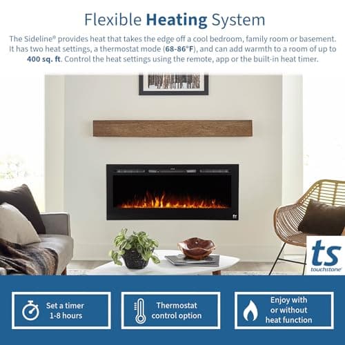 Touchstone Smart Electric Fireplace-The Forte 40" Recessed Mounted-30 Realistic Ember Color/Flame Options-1,500W Heater w/Thermostat-Black-Log & Crystal Hearth Options-Alexa/WiFi Enabled 7