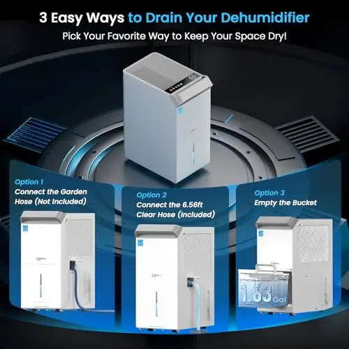 5,300 Sq.Ft Most Efficient Energy Star 2024 Dehumidifier,Vellgoo Max 120 Pint/D Compressor Dehumidifier for Basement with Drain Hose, Smart Humidity Control for Home, Large Rooms(Grey) 6