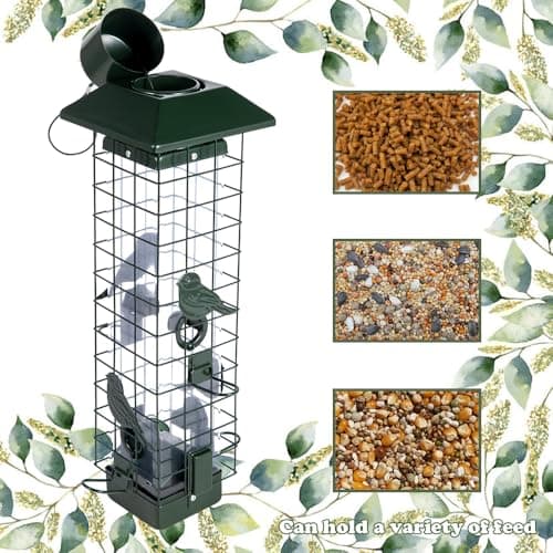 Squirrel Proof Bird Feeders for Outdoors, Metal Wild Bird Feeder for Outside Hanging, 4 Ports Perches, 3LB Large Capacity (Green) 5