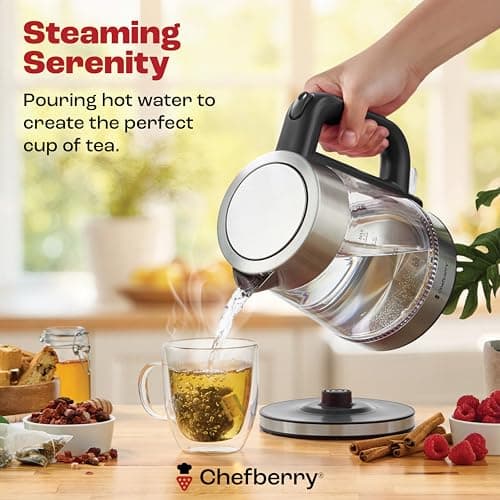 Electric Kettle for Boiling Hot Tea & Water | 1.7L Stainless Steel Borosilicate Glass Boiler With No Plastic, Automatic Shutoff, BPA Free, Fast Heating Technology (Black) 7