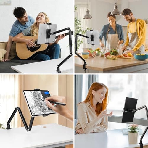 Polbecky for ipad Tablet Stand Holder for Desk,Portable Monitor Stand Holder 15.6'' Max,for ipad Tablet Mount Arm with Upgraded Screws/360°Rotate Base,Fits for Kindle,Tabs 12.9'' Max(Not Over 2.65lb) 7