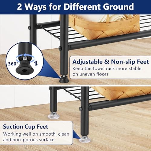 Free Standing Towel Rack, 2 Tier Towel Racks for Bathroom with Storage Shelves, Outdoor Standing Towel Drying Rack for Poolside, Black, DECLUTTR 6