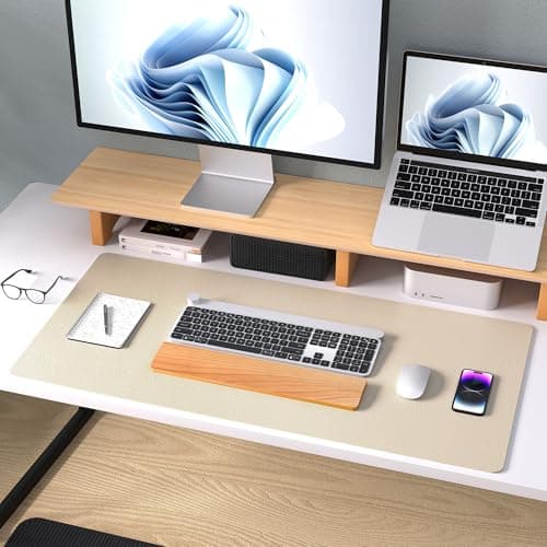 Aothia Non-Slip PU Leather Waterproof Laptop Desk Pad Protector, Blotter Mat, Writing and Mouse Pad for Office & Home, Beige, 23.6" x 13.7" 8