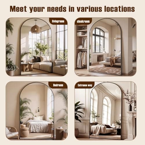 Furnbar Floor Mirror, 76"x34" Oversized Full Length Mirror with Stand, Arched Full Body Mirror Standing Hanging Leaning Against Wall, Aluminum Frame Giant Mirrors for Bedroom Cloakroom, Black 9