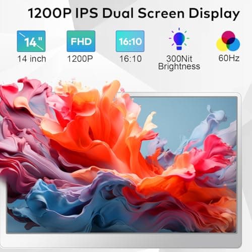 FQQ S7 Laptop Screen Extender,14-inch Portable Travel Triple Monitor-Left Screen 360° Flip,FHD 1200P IPS Triple Screen Laptop Monitor Extender for 12-16.5" Laptops,Compatible with Win and MacBook,Gray 2