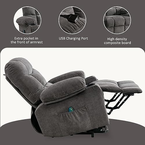 BOSMILLER Power Lift Recliner Chair for Elderly with Heat and Vibration Massage Recliner Chair with USB Charge Port for Living Room- Infinite Position, Side Pocket, Regular, Grey 5