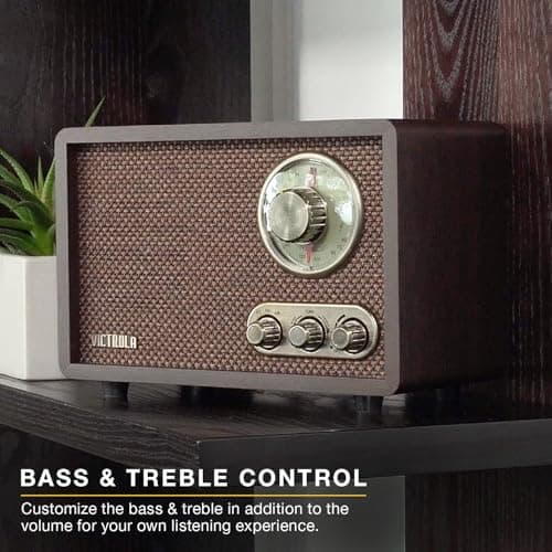 Victrola Willow – Retro Wood Bluetooth Radio with Built-in Speakers: Elegant & Vintage Design, Rotary AM/FM Tuning Dial, Bass & Treble Control, Wireless Streaming (Walnut) 5