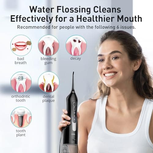 COSLUS Water Dental Flosser Teeth Pick C20(F5020E): Portable Cordless Oral Irrigator 300ML Rechargeable Travel Irrigation Cleaner IPX7 Waterproof Electric Flossing Machine for Teeth Cleaning 8