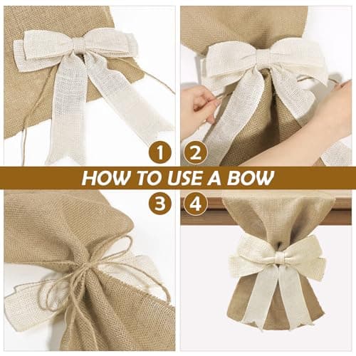 MelonBoat Farmhouse Table Runner: 72 Inch Bohemian Burlap Table Runner Collection, White Bow-Tied Boho Table Decor, Rustic Christmas Table Decoration for Xmas Home Decor Banquet Wedding Decor 6