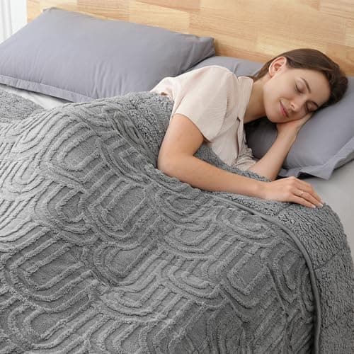 Sherpa Fleece Adult Weighted Blanket Great for Sleep, 15 lbs Dual Sided Soft Fuzzy Heavy Blankets for Couch Bed Sofa, Cozy Warm Fluffy Arched Jacquard Throw for Winter (Grey, 60" x 80", 15 Pounds) 9