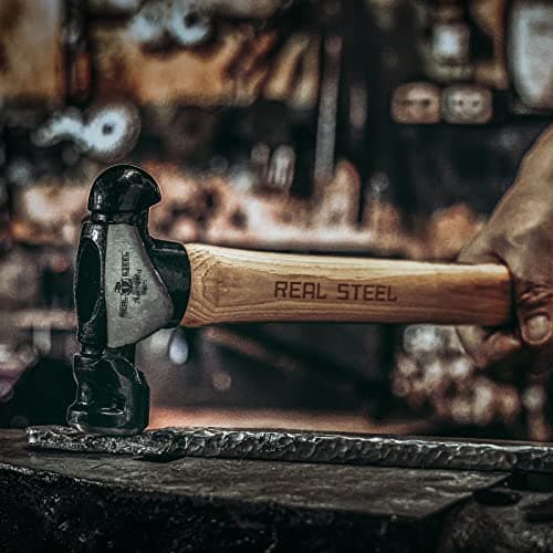 REAL STEEL Ball Peen Hammer with Genuine Hickory Wood Handle 24 Oz Forged Steel Head Ball Pein Hammer 0405 5