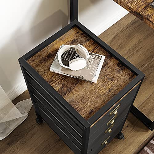 IDEALHOUSE 4 Drawer File Cabinet, Mobile Filing Cabinet Rolling Printer Stand Fits A4 or Letter Size, Fabric Vertical File Cabinet with Wheels, Under Desk Storage Cabinet for Home Office, Black 5