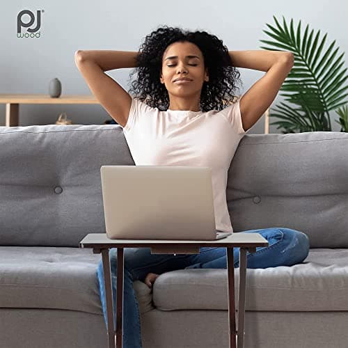 PJ Wood 5-Piece TV Tray Folding Wooden Dinner Table Set with Compact Storage Rack, Espresso - Portable and Adjustable Home Furniture for Living Room, Bedroom, and Kitchen 8