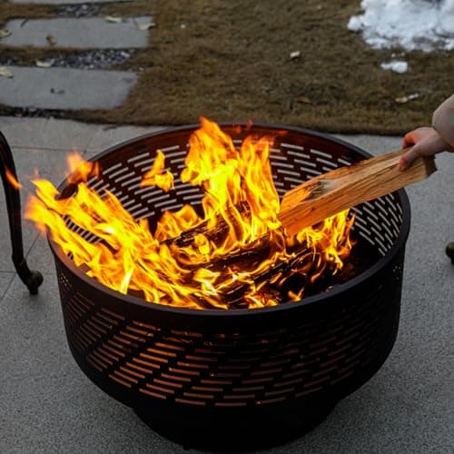 OutVue 26" Wood Burning Fire Pits with Grill & Lid, Fire Pit Table for Outside with Waterproof Cover & Fire Poker, Outdoor Firepit with Functions for BBQ,Table and Bonfire 9