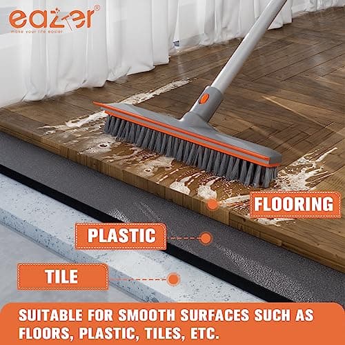 Eazer 2-in-1 Floor Scrubber Brush with Long Handle, Soft & Hard Bristle Brush for Concrete, Squeegee Broom for Floor, Bathroom, Garage, Kitchen, Wall, Tile and Pool 6