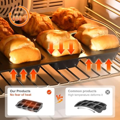 HONGBAKE 2 Pack Mini Loaf Baking Pans 8-Cavity, Nonstick Small Cornbread Pan, Tiny Banana Bread Pan Set, Heavy Duty Brownie TIn, Dark Grey 6