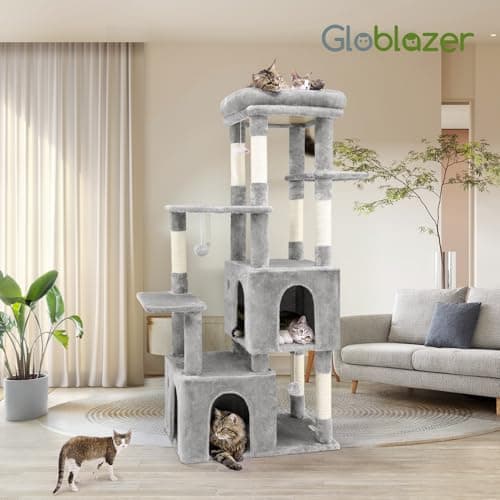 Globlazer Cat Tower for Indoor Cats, Heavy Duty Cat Trees for Large Cats Adult Big Cats Maine Coon Cat Tree Tower with Scratching Post, Extra Large Top Perch, Cat Condos, F61, Light Grey, 61inch 7