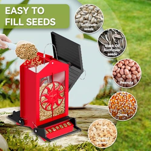 Squirrel Proof Bird Feeders for Outdoors, 5LBS Large Capacity Metal Wild Bird Feeder with Bilateral Weight-Activated Perches, Anti Squirrel Bird Feeders for Outside Finch, Cardinal, Blue Jay 7