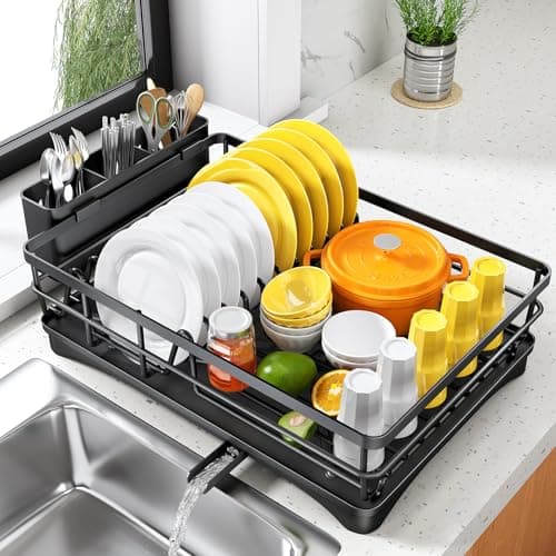 SNTD Dish Drying Rack for Kitchen Counter - Large Dish Rack with Drainboard, Rustproof Dish Drainer with Utensil Holder for Sink, Black 8