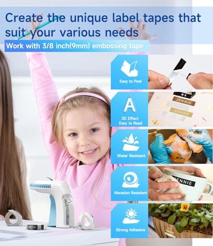 Labelife Embossing Label Maker Machine with Tapes,Omega S Vintage Embossed Label Maker,Retro Embossing Machine with 3 Rolls 3D Embossing Label Tapes Waterproof for Home Office Kids DIY Crafting, Blue 5