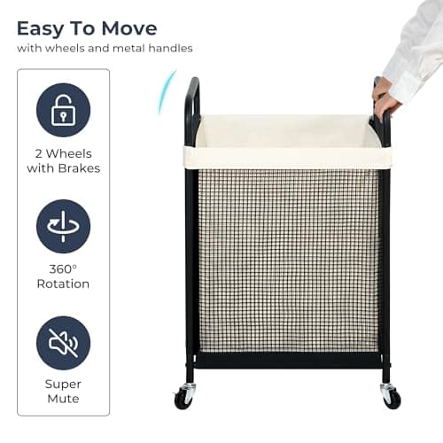 STO STO Laundry Hamper, 90L Rolling Laundry Sorter Cart with Removable and Washable Liner Bag, Clothes Hamper with Wheels and Metal Handle for Laundry Room and Bedroom 6
