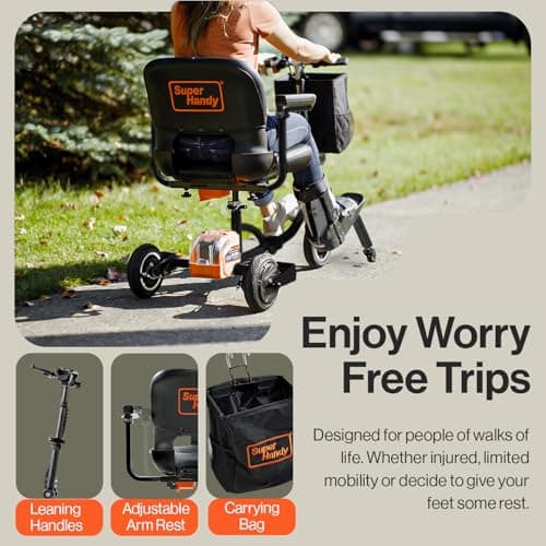 SuperHandy Passport Mobility Scooter - Foldable, 3 Wheel, Airline Travel Friendly - 13 Mile Range, Includes 2 Removable 48V Lithium-ion Batteries & Charger (330 Lbs) 7