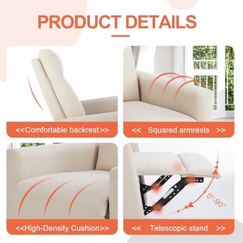 Sweetcrispy Recliner Chair, 360 Swivel Rocker Chair for Adults, Glider Rocker Recliners, Nursery Chairs for Living Room, High Back, Upholstered Deep Seat,Beige 5