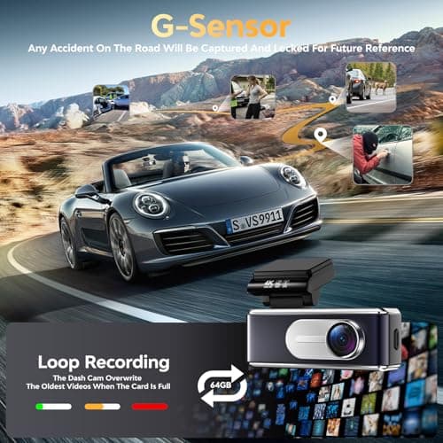 Csyibeielec Dash Cam Front and Rear - 4K HD Dual Dash Camera for Cars, Built-in 5G WiFi GPS, 64GB Card, Dashcam with 3.2" IPS Screen, UHD Night Vision, HDR, App Control, 24H Parking Monitor 8