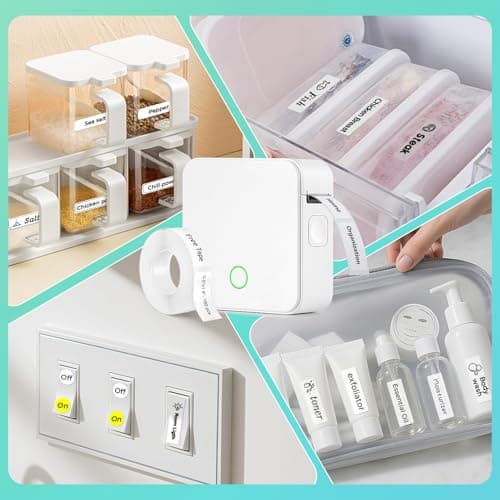 DETONGER Label Maker Machine with Tape P0 Rechargeable Bluetooth Mini Label Printer Portable Small Thermal Labeling Machine Easy to Use for Home Office School Organization Battery Included White 6