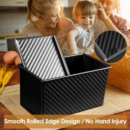 Spmarkt 2pack 1LB Black Pullman Loaf Pan with Lid, Non-Stick Sandwich Bread Loaf Pan, Easy Release Bread Pan with Lid for Homemade Bread 7