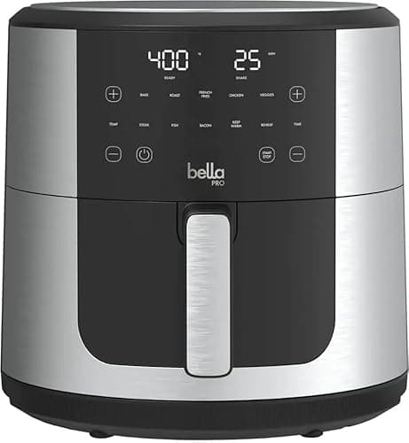 Bella Pro Series 8-Qt Smart Touchscreen Air Fryer – High-Capacity, Oil-Free Cooking, Crisp Technology, 1700W Power, 8 Presets, Dishwasher Safe, Stainless Steel Design (Stainless Steel)