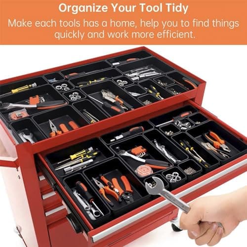 Giklux 45 Pack Tool Box Organizer Tray Divider, Toolbox Desk Drawer Organizer,Garage Organization Storage for Rolling Tool Chest Cart Cabinet Workbench Workshop Small Parts Widget Tool Organizer Black 2