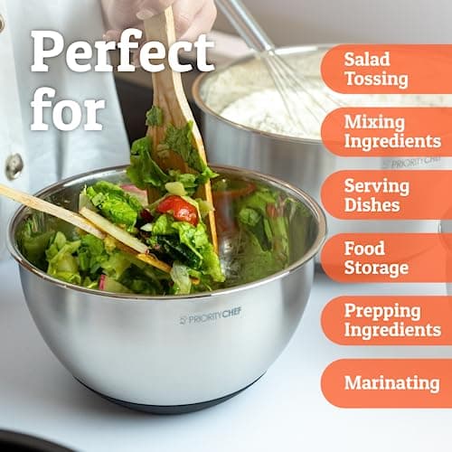 Priority Chef Premium Mixing Bowls With Lids Set, Airtight Lids, Thicker Stainless Steel, Non-Slip Base, 5 Nesting Steel Bowls for Kitchen, Large Prep Metal Bowl Set 1.5/2/3/4/5 Qt, Black 7