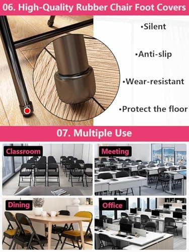 KAOCHA 1 Pack Bulk Folding Chairs with Padded Cushion, Single Black Steel Metal Frame Foldable Chair for Indoor and Outdoor, Portable Stackable Commercial Seat for Bedroom Patio Party Event 6