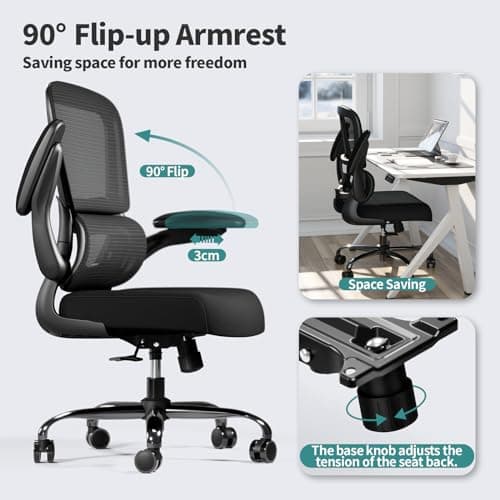 TRALT Office Chair - Ergonomic Desk Chair with Adjustable Lumbar Support, Mesh Computer Chair, Executive Chairs for Home Office Comfortable Lumbar Support (Black) 6