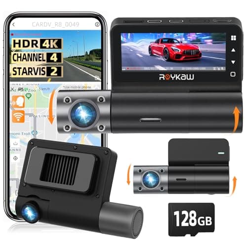 4K Dash Cam Front and Rear, 4K+1080P*3 Dash Camera for Cars,STARVIS 2 Sensor, Include 128GB SD Card,24 Hrs Parking Mode, 5G WiFi, GPS, Voice Control, Loop Recording, 512GB Support, APP Control