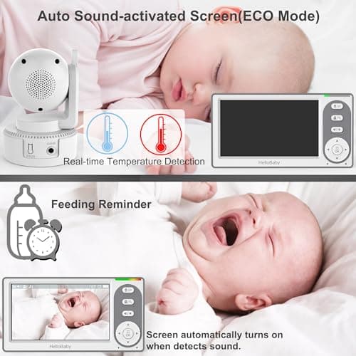 HelloBaby 4.3'' Video Baby Monitor with 30 Hours Battery, Remote Pan-Tilt-Zoom Baby Monitor No WiFi, Baby Monitor with Camera and Audio, Night Vision, ECO Mode, Two-way Talk, 8 Lullabies, 1000ft Range 7
