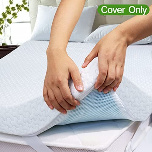 Mattress Topper Cover Queen Size (Only Cover) 3 Inch Mattress Protector Cooling Rayon Zippered Mattress Encasement with Adjustable Straps for Latex Mattress Topper Memory Foam Cover 7