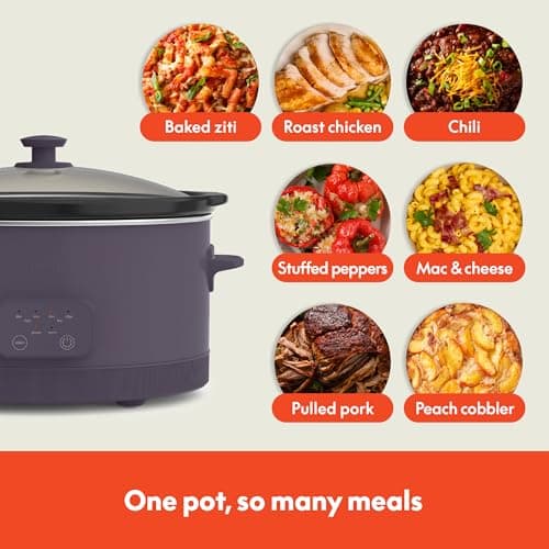 bella 6.0 Qt Programmable Slow Cooker, Ceramic Nonstick Coating, Adjustable Temperature & Cooking Times, Dishwasher Safe Stoneware Pot & Tempered Glass Lid, Tangle Free Cord Wrap, Plum 5