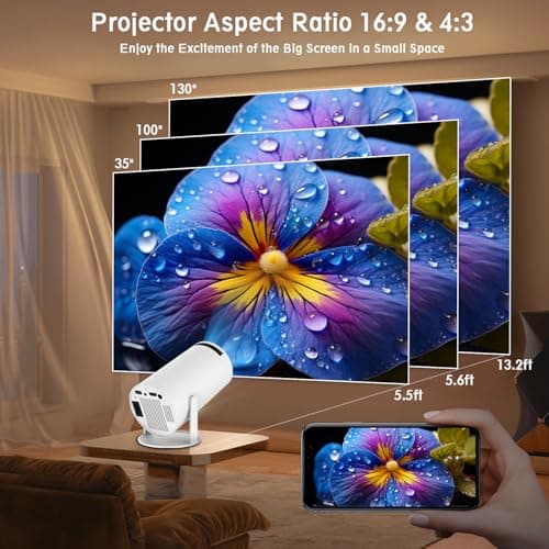 Mini Projector, HY300 PRO Portable Projector, Smart Projector Support 4K 1080P with Dual-Band WIFI6 5G Wireless 5.4 Bluetooth, 200 ANSI, Auto Keystone Correction, 35"-130" Screen Video Projector 5