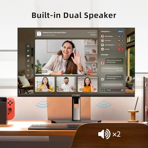 CUNPU 24 Inch 4K Computer Monitor, UHD (3840 x 2160) IPS Panel for Photo Video Editing, ΔE < 2, 185PPI, DCI-P3 100%, 1.07B+ Colors, HDR10, VESA, Height Adjustable, Vertical, Built-in Dual Speakers 6