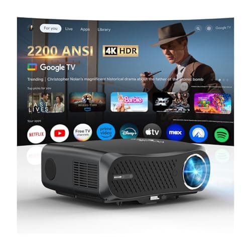 4K Ultra HD Google TV Projector for Daylight Viewing, 2200 ANSI 2025 Upgrade Daytime Smart Home Theater Projector with HDR, Dolby 2×30W Speakers NFC HDMI ARC WiFi6 Bluetooth5.4 for Indoor Movie Gaming