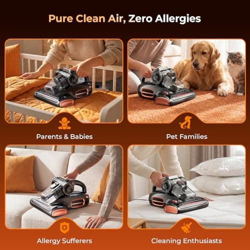 JIGOO T600 Bed Vacuum Cleaner with UV-C Light, 15Kpa Suction 700W Powerful Double Cup Handheld Vacuums, Mattress Vacuum Cleaner with Smart Dust Sensor, Ultrasonic & Heating Tech, HEPA Filter - Corded 8